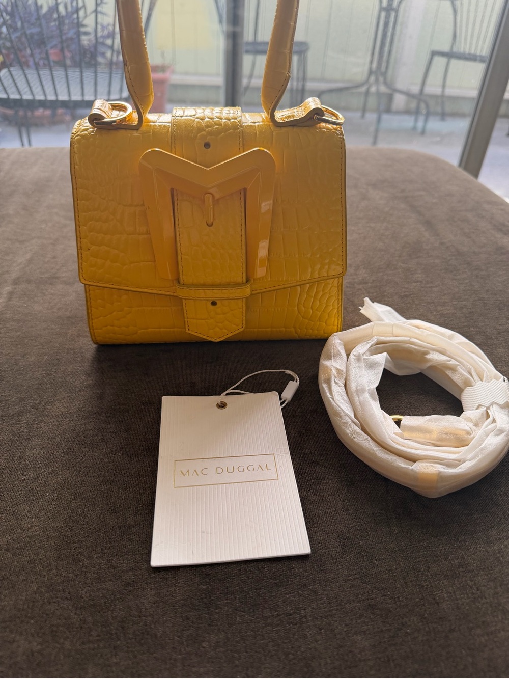 Mac Duggal Mini Croc-Embossed Top Handle Satchel Sunshine Yellow